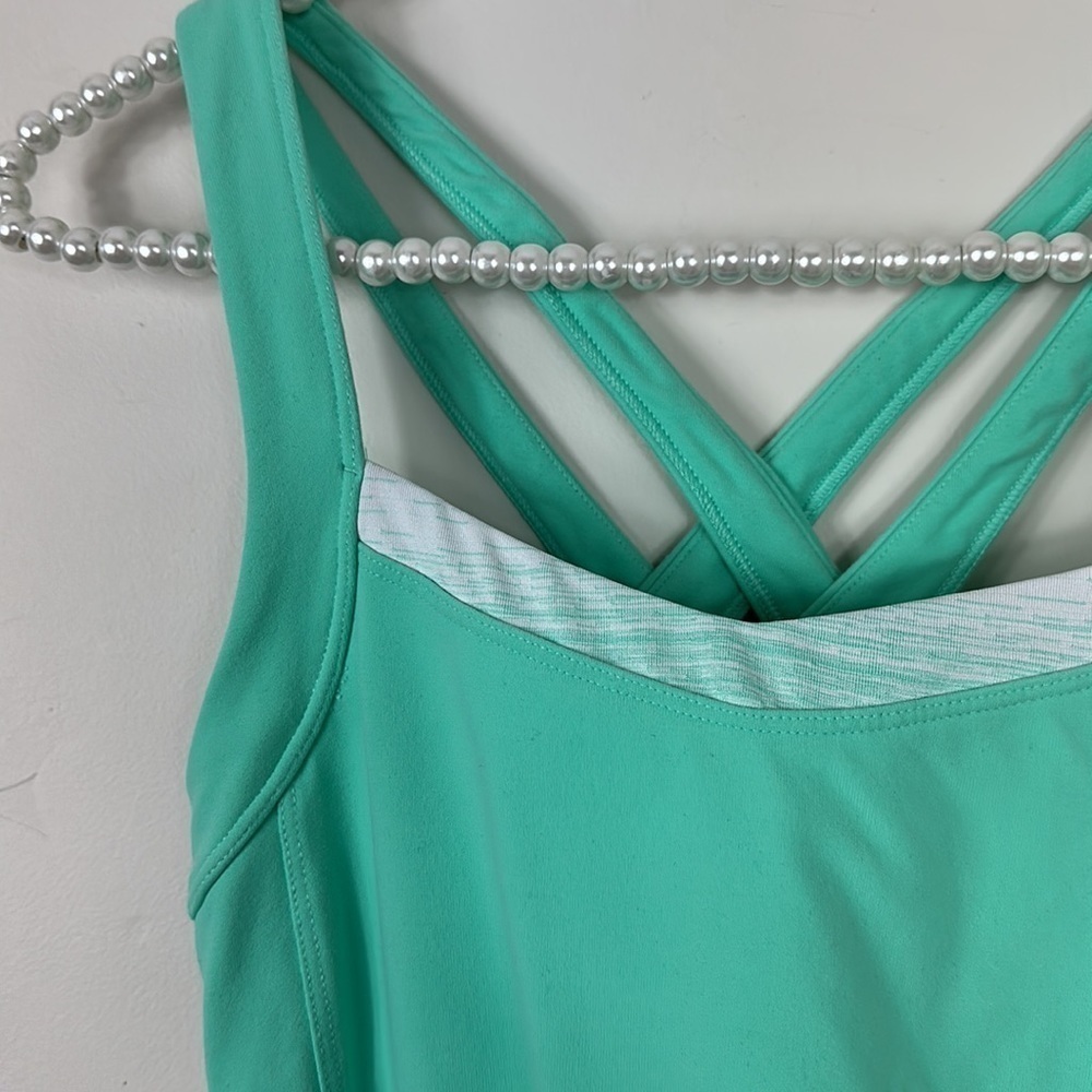 Athlete Green Stripe Built in Sports Bra Stride Crunch Tank Top Small. - Picture 3 of 9